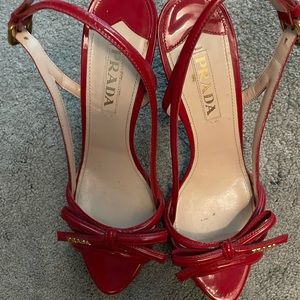 Prada red heels with bows